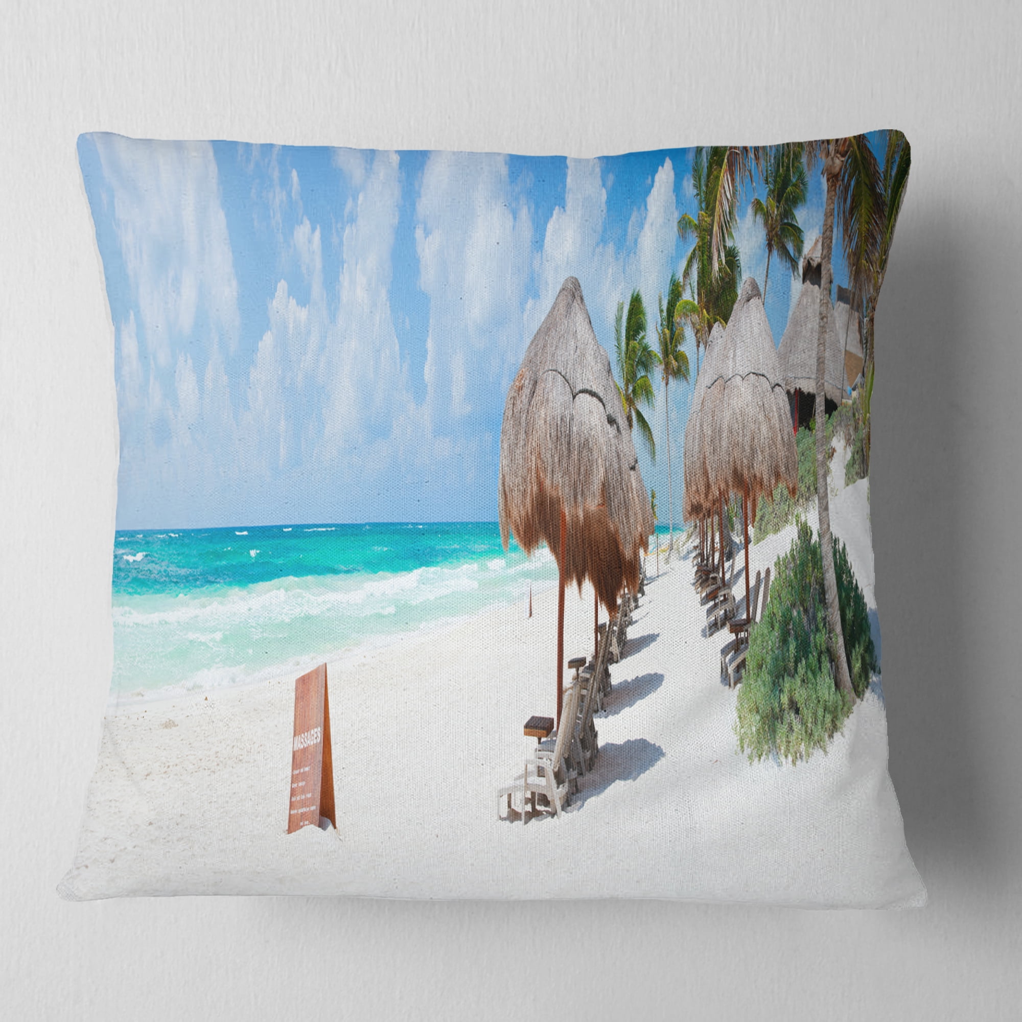 Designart Caribbean Beach Panorama - Landscape Photography Throw Pillow - 18x18
