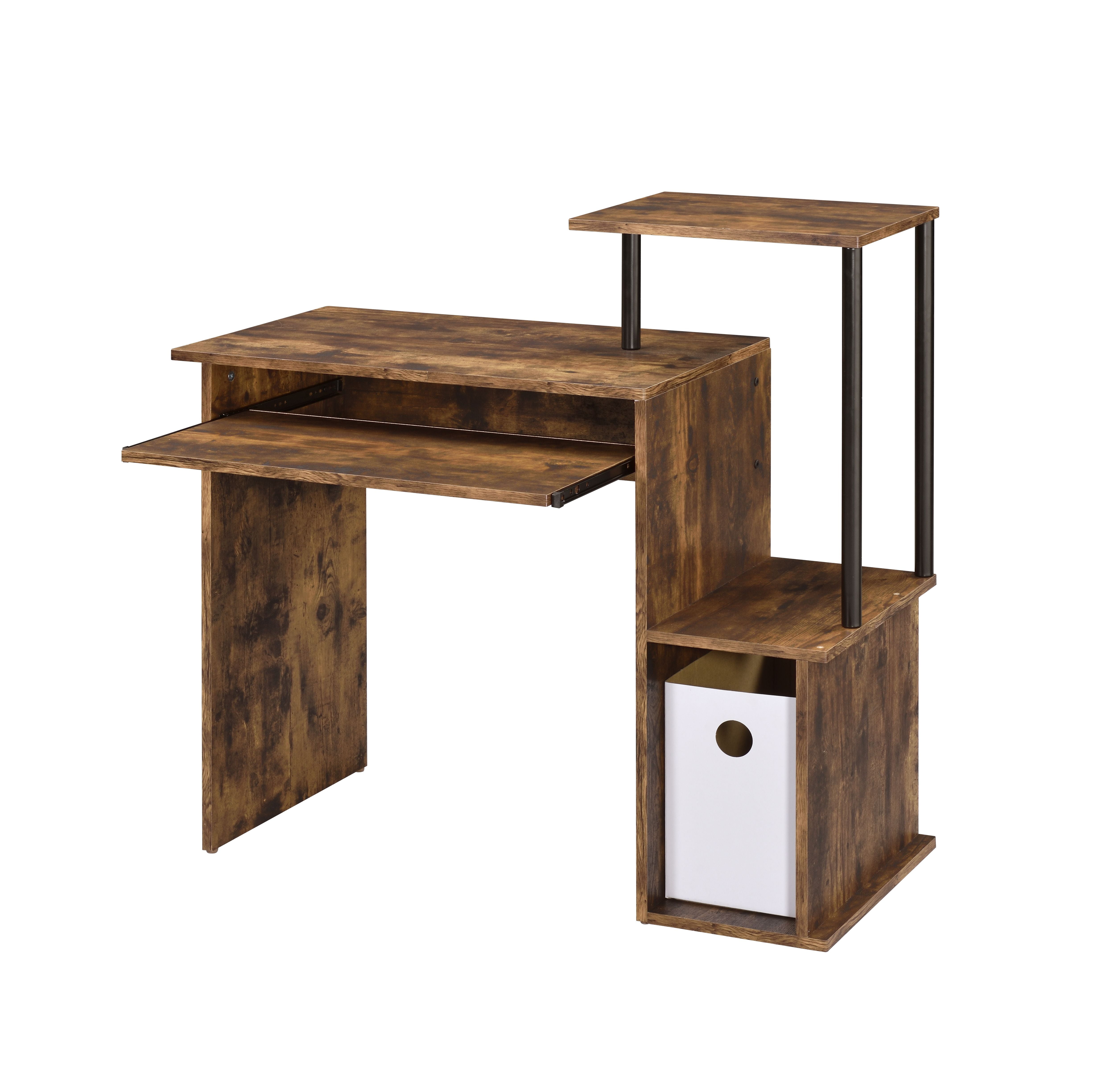 Weathered Oak and Black Computer Desk with Keyboard Tray