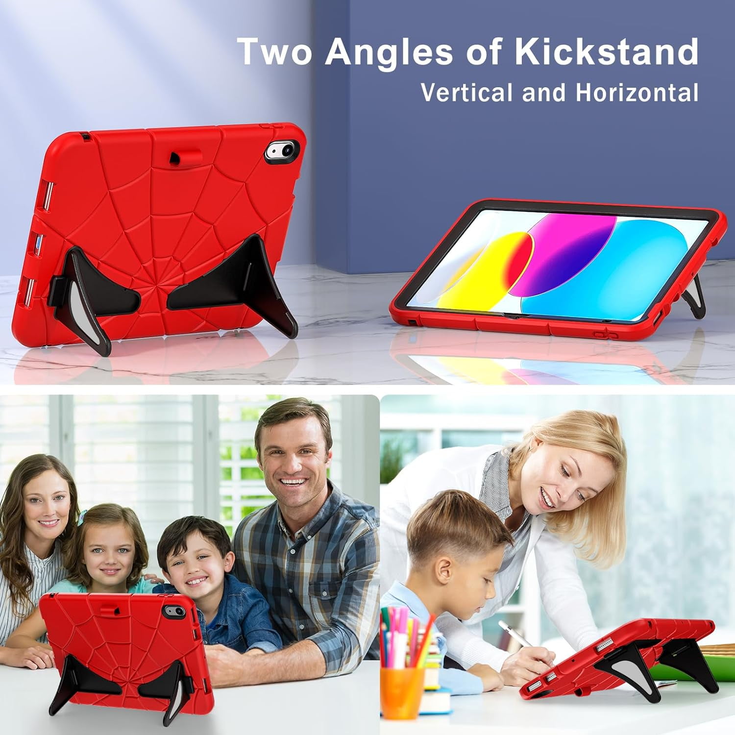 Dteck iPad 10th Generation Case iPad 10.9 Case 2022 New iPad 10th Gen Case for Kids 10.9 Inch Shockproof Protective Cover with Pencil Holder & Shoulder Strap & Kickstand for Kids Children,Red + Black