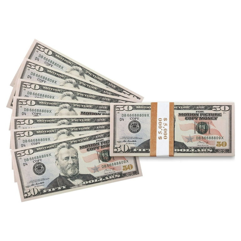 Ruvince Fake Prop Paper Money 50 Dollar Bills Realistic Full Prints 