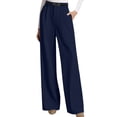 thumbnail image 2 of Womens Wide Leg Dress Pants Business Casual Flowy Work Palazzo Pants High Waisted Slacks Trousers Navy Blue L, 2 of 7