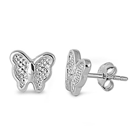 Butterfly Stud Earrings .925 Sterling Silver Jewelry Female Unisex