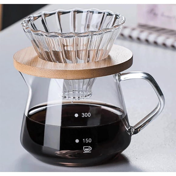 Pour Over Coffee Maker - 300ML Glass Carafe Coffee Server with Glass Coffee Dripper/Filter, Drip Cof