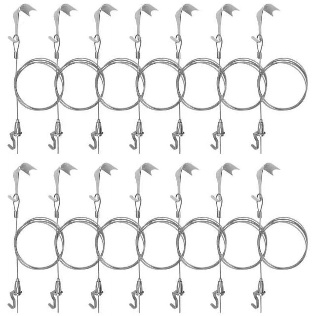 Mocking Bird Sturdy Picture Rail Hanging System, 66 lb (30 kg) Max Load Capacity, Adjustable Wire Hooks Kit, 3ft (1 m) Length Cable with Loop, Frames Display kit (14 Pack), Silver, WJPJ-0003-T14