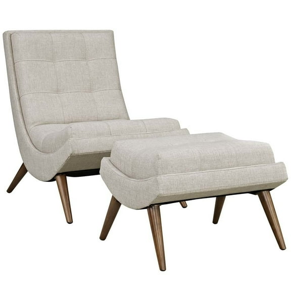 Modway Ramp Upholstered Fabric Lounge Chair Set in Sand