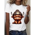 thumbnail image 2 of Women's Fashion Casual Sports T-Shirt, Cute Cartoon Cow Print, Round Neck, Polyester, Stretch Knit Fabric, All Seasons, Ladies Leisure Sportswear Tee For Adult, Men, Women, Teen, Teenager, Adolescent, 2 of 8