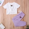 thumbnail image 3 of GYRATEDREAM Girl's 2 Pieces Outfit Butterfly Print Crop Tops and Pant Set Clothing Set 6-14 Years, 3 of 12