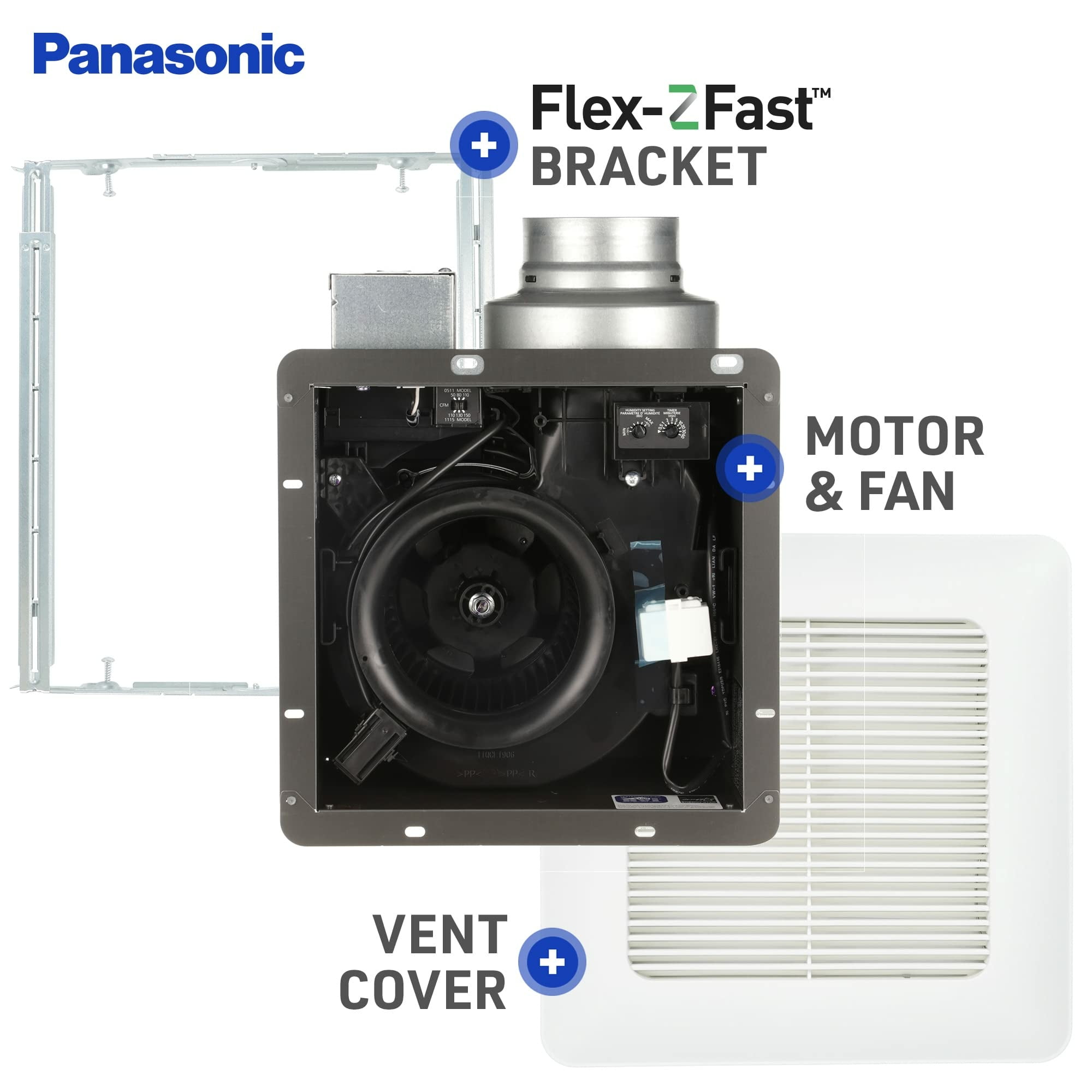 Panasonic FV-0511VQ1 WhisperCeiling DC Ventilation Fan, Speed Selector, SmartFlow Technology, Quiet