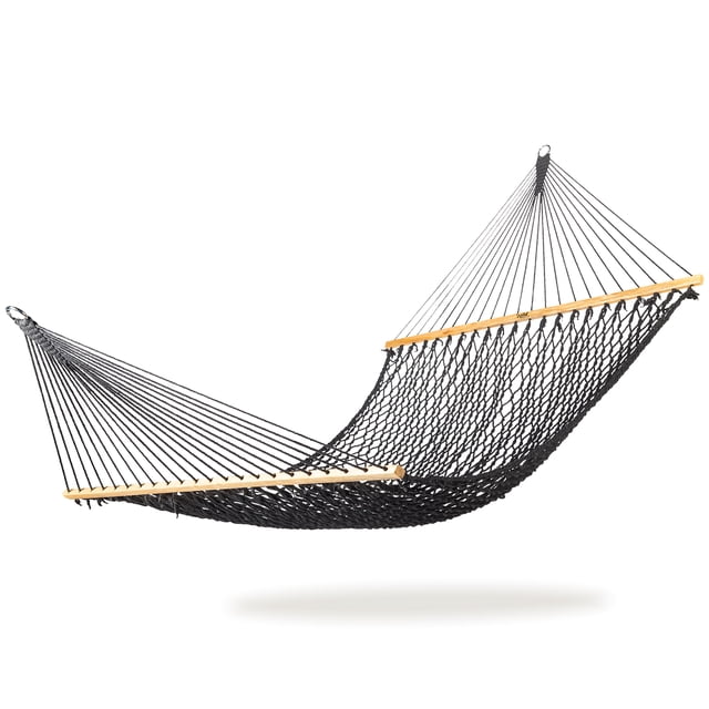 Bliss Hammocks 2-Person Cotton Rope Hammock with Spreader Bar & Hardware, 80x60, Black
