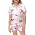 thumbnail image 3 of Girls Valentine Pajamas Heart Printed Short Sleeve & Short Pants Outfit Soft Button Down Pjs Set Summer Lounge Sets 2 Piece Pjs for Girls Kids 4-5 Years, 3 of 3
