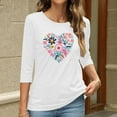thumbnail image 4 of Charella Women's Floral Printed Tops Flower Graphic Tee Casual Crew Neck 3/4 Sleeve Shirts Loose Fit Clothes (XL, White 3), 4 of 6