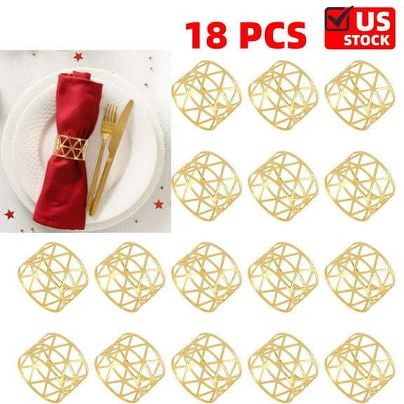 18PCS Napkin Rings Hollow Out Napkin Holders, Metal Napkin Rings for Holiday Wedding Party Anniversary Birthday Romantic Candlelight Dinner Christmas Thanksgiving Dinner Table