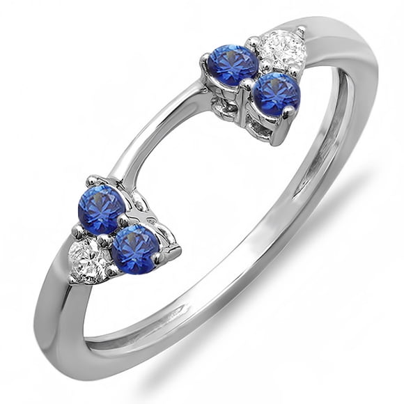 Dazzlingrock Collection 10K White Diamond & Blue Sapphire Wedding Ring Matching Guard Band, White Gold, Size 7