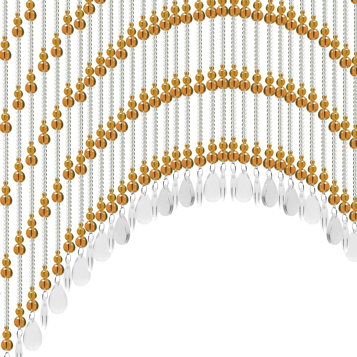 60 Strings Beaded Curtain for Doorway Tassels Beads Hanging Fringe Room, Hanging Beads Curtain Wall Closet Privacy Decor Room Bead Partition Curtain Divider Window Hallway 8.2-9.8ft (Amber, Clear)