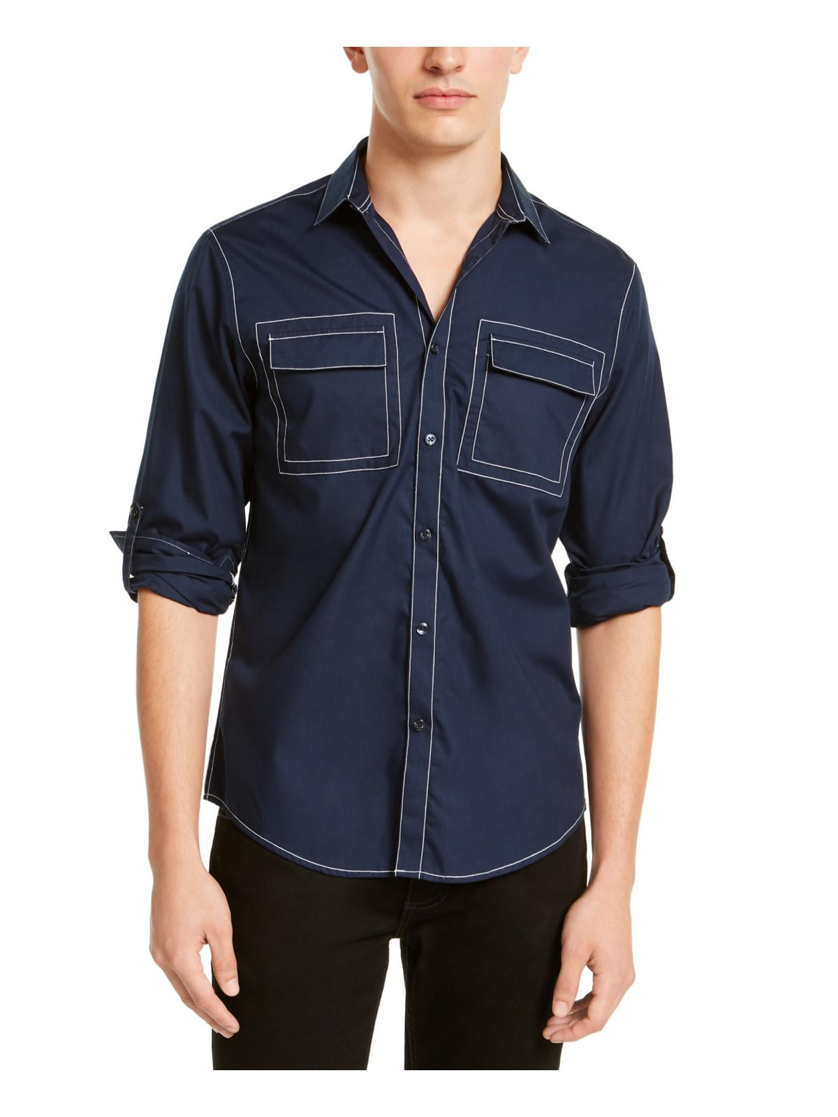 I-N-C Mens Contrast Collar Button Up Shirt Blue XXX-Large I-N-C Mens Contrast Collar Button Up Shirt Blue XXX-Large