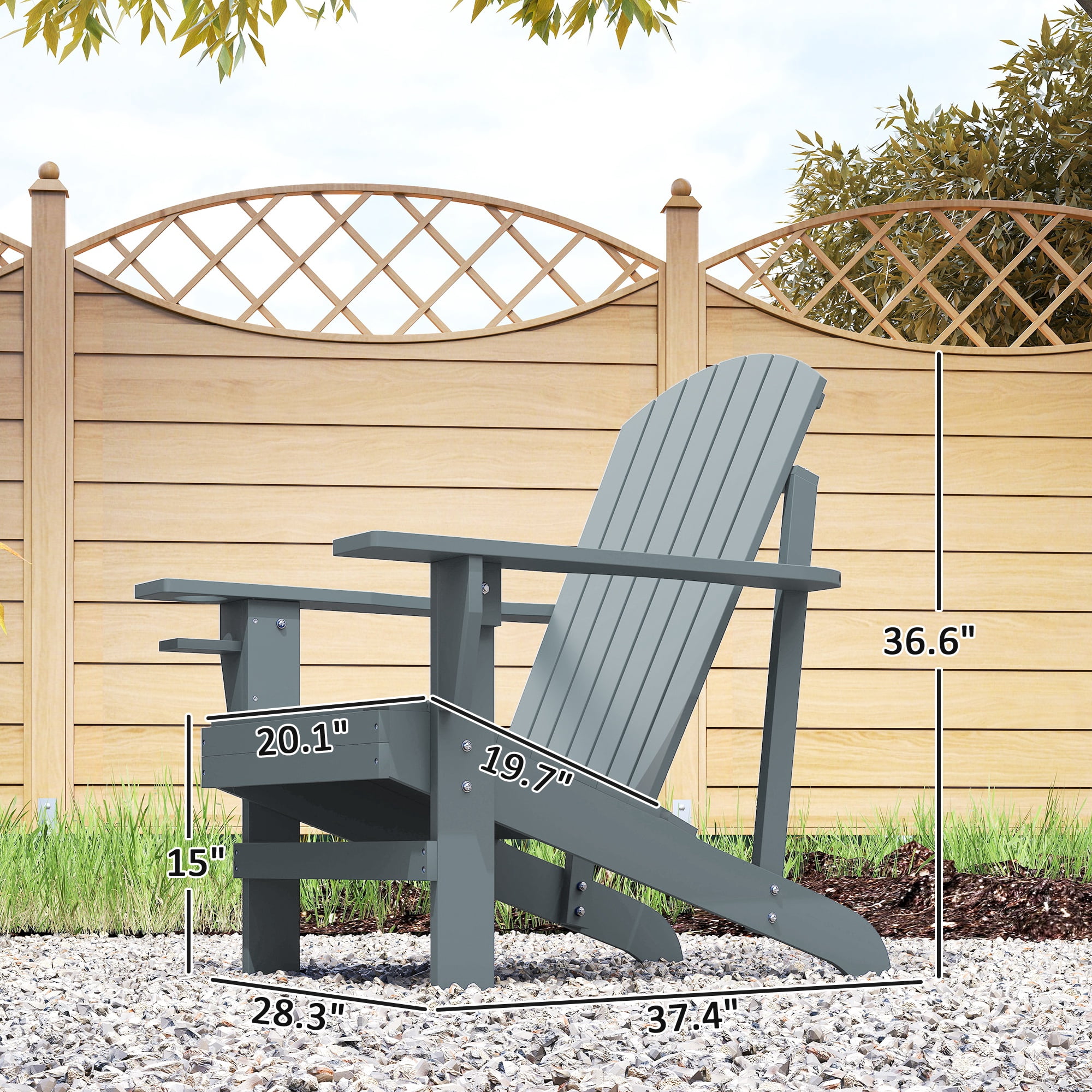 Outsunny Oversized Adirondack Chair, Outdoor Fire Pit and Porch Seating, Classic Log Lounge w/ Built-in Cupholder for Patio, Garden, Lawn, Dark Gray