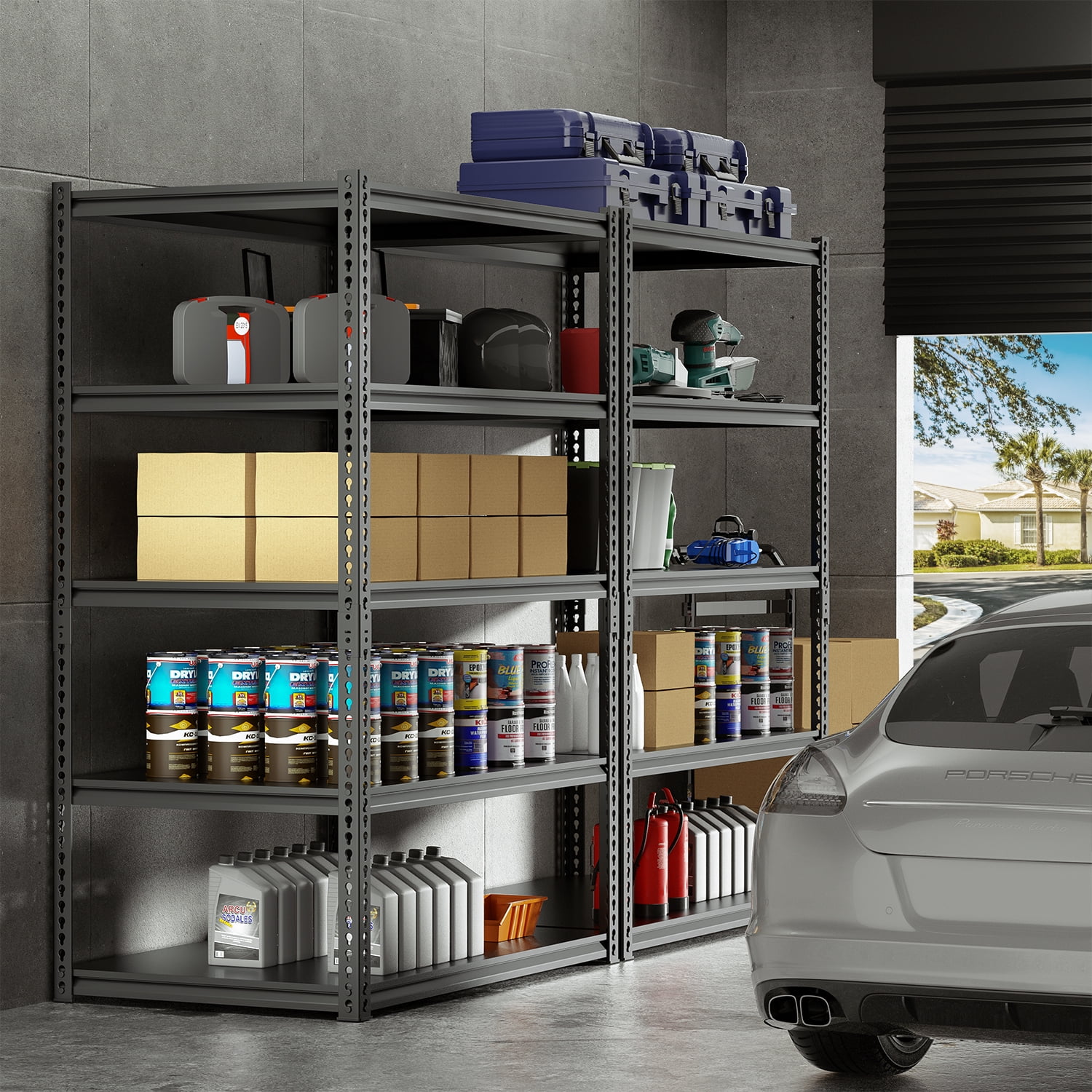 MOPHOTO 2 Pack Adjustable 5 Tier Garage Shelving Heavy Duty Support 1100lbs, 36" L x 16" W x 72" H Metal Shelves for Storage, Garage Storage Shelves
