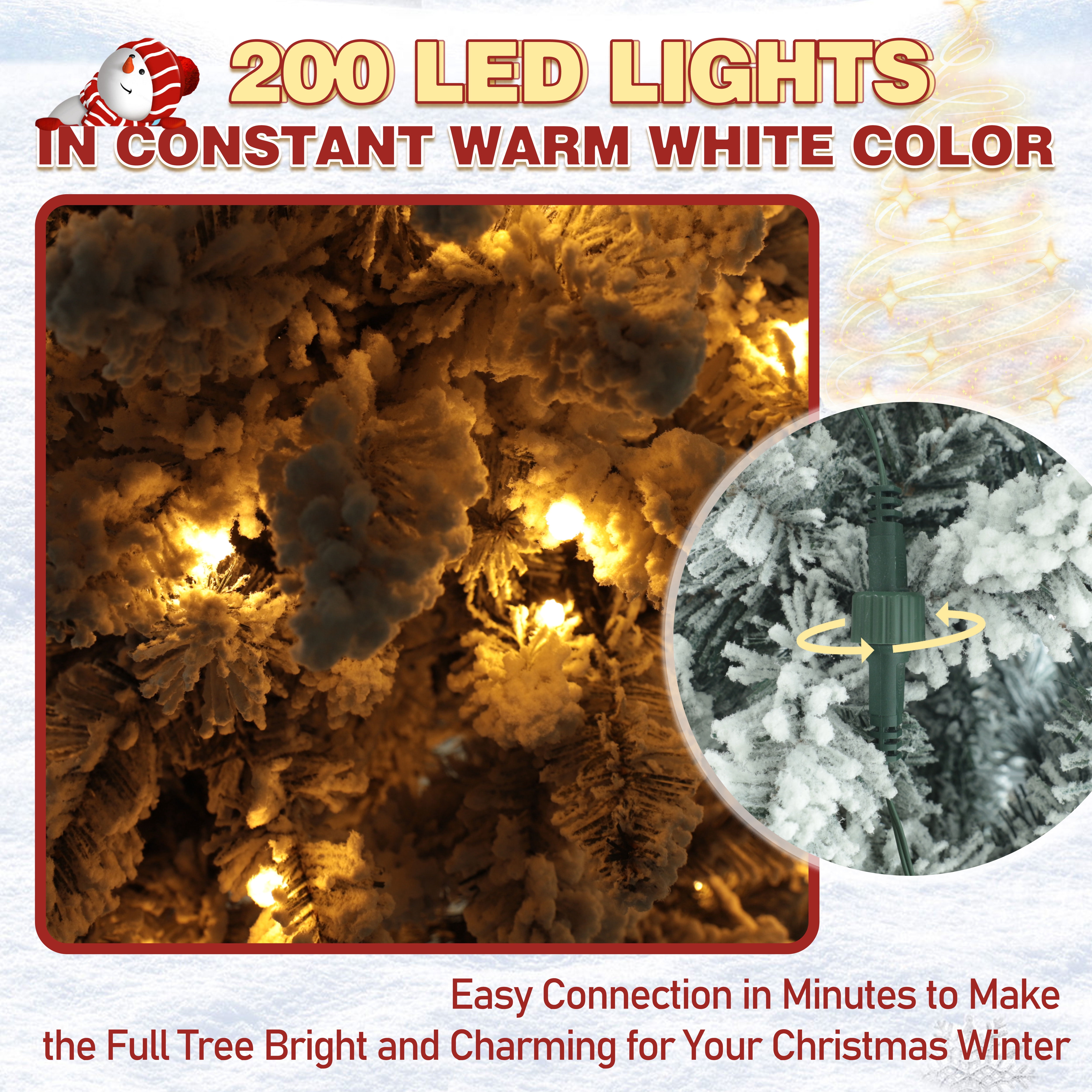 VEIKOUS 6ft Christmas SlimTree, Prelit Pencil Tree Snow Flocked for Holiday Decor W/200 LED Lights & 600 Tips, Green