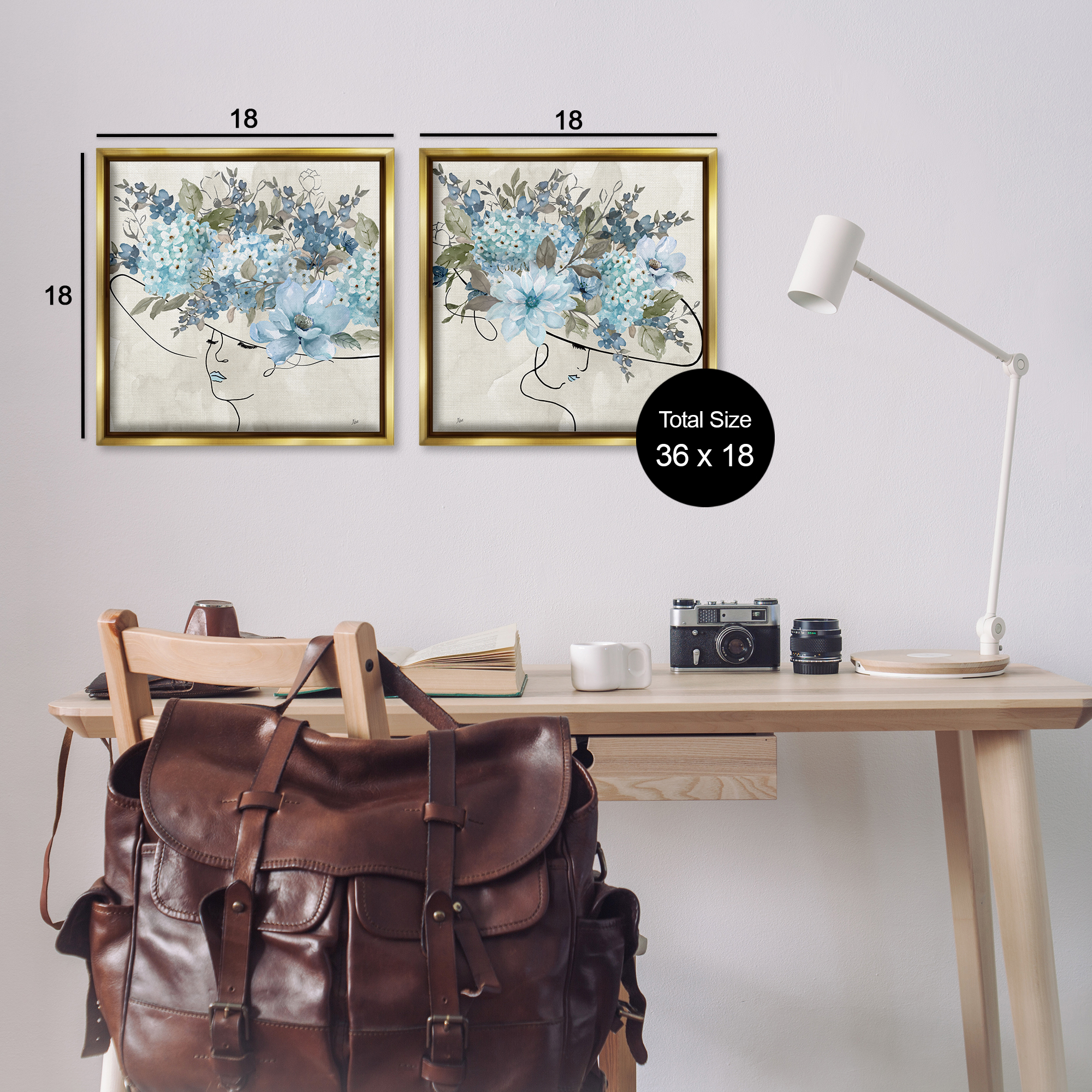 Stupell Industries Female Figure Floral Hat People Painting Gold Floater Framed Canvas Art Print Wall Art, 18 x 18, Set of 2