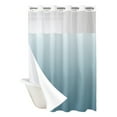 thumbnail image 1 of Cortina de ducha sin ganchos y juego de forro a presión, cortina de baño de tela bohemia impermeable y lavable con ventana superior de malla transparente para baño, 1 of 5