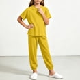 thumbnail image 6 of Bovxnpu Girls Sleepwear 2 Piece Loungewear Set Ribbed Short Sleeve Top and Elastic Cuffed Pants Loungewear Outfits Set, 6 of 7