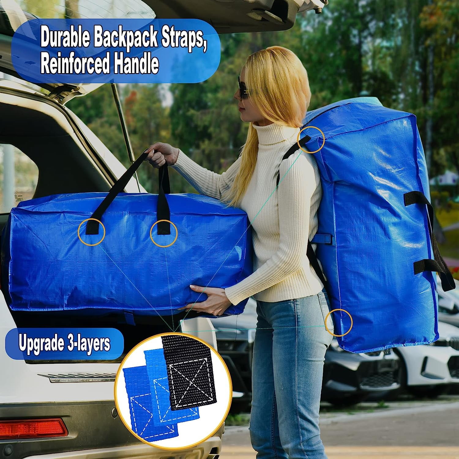 2/4 Pcs Moving Bags Heavy Duty Extra Large, 29*13*15inches Packing Bags for  Moving with Zippers and Carrying Handles, Storage Tote for Space Saving  Moving Storage Bag Reusable,Blue 