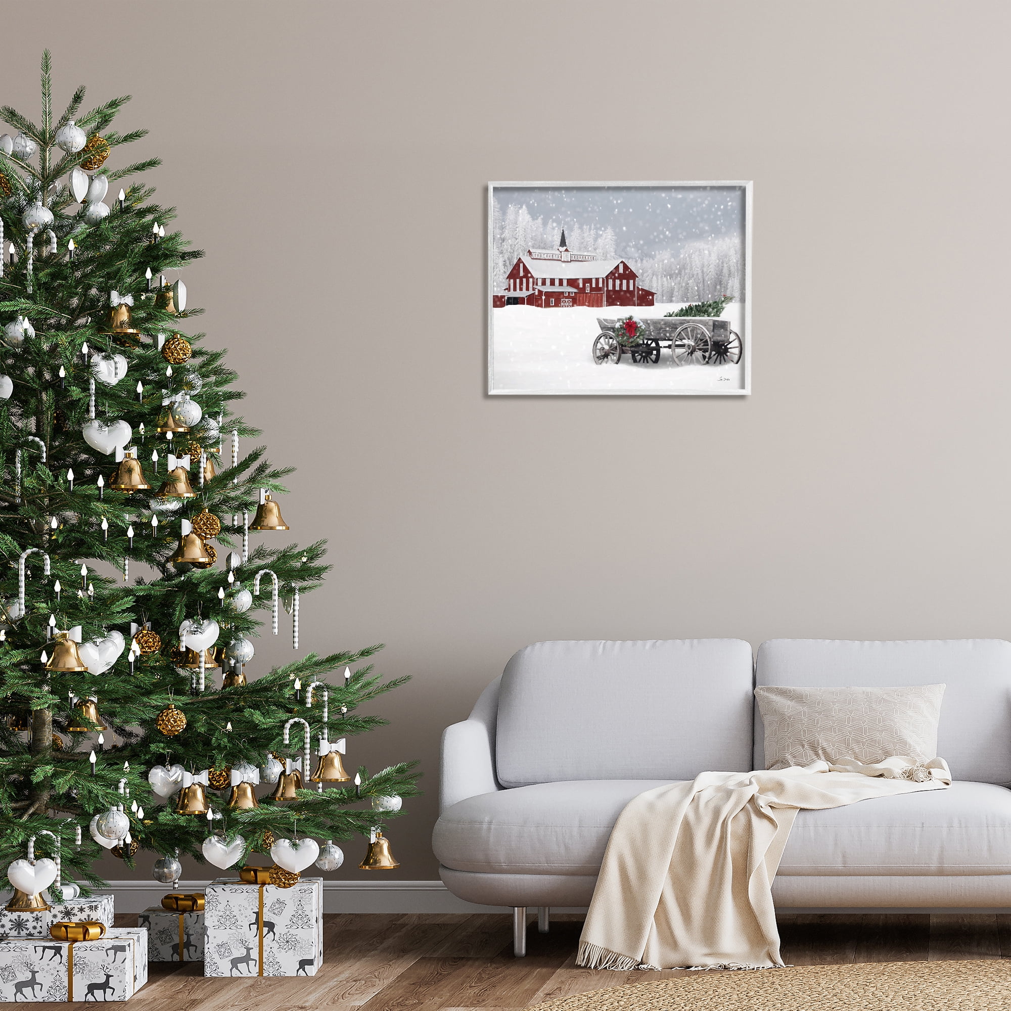 Stupell Industries Winter Wagon Scene Holiday Painting White Framed Art Print Wall Art, 30 x 24