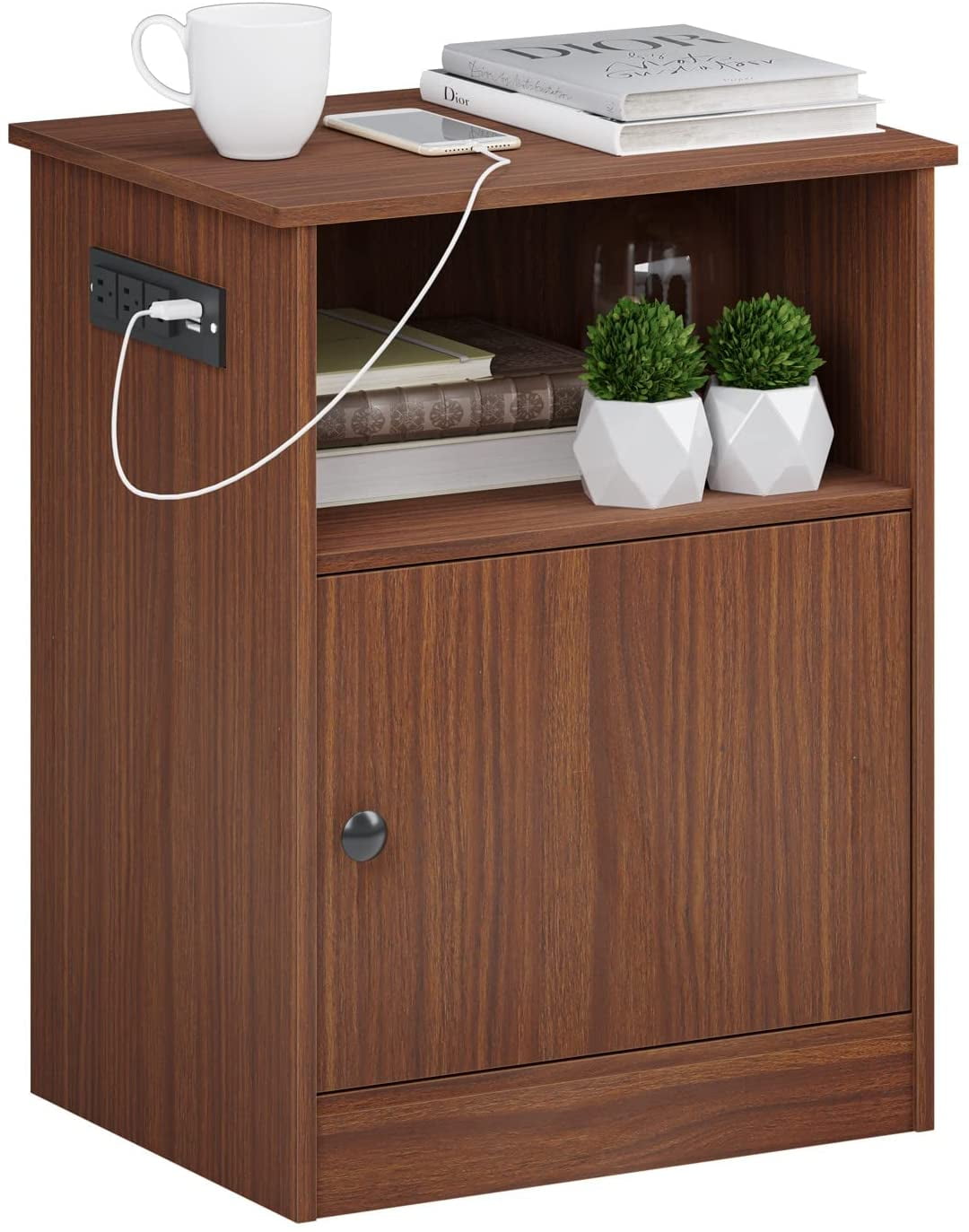 Sofa Side End Table with USB Ports & Power Outlet,Nightstand with