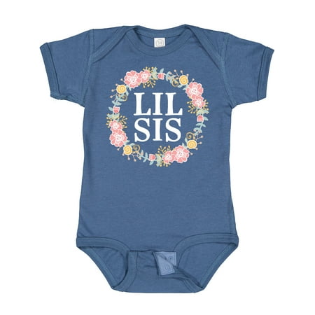 

Inktastic Lil Sis Rose Floral Wreath Sister Gift Baby Girl Bodysuit
