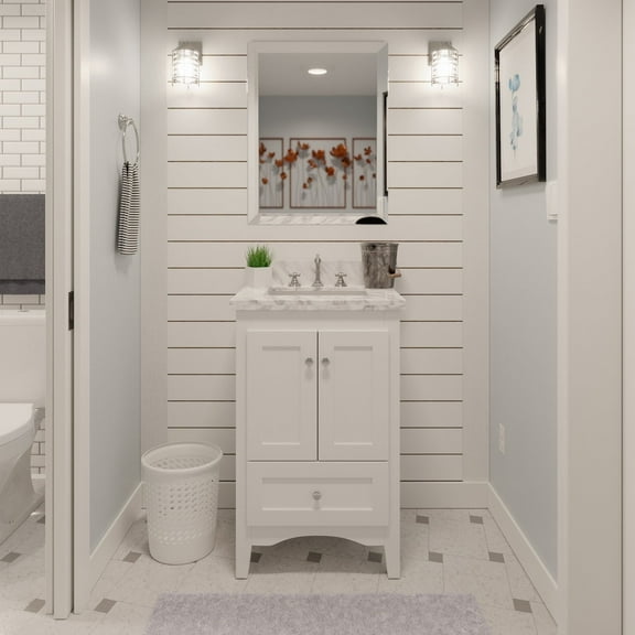 Abbey 24" Bathroom Vanity with White Cabinet and Carrara Marble Top