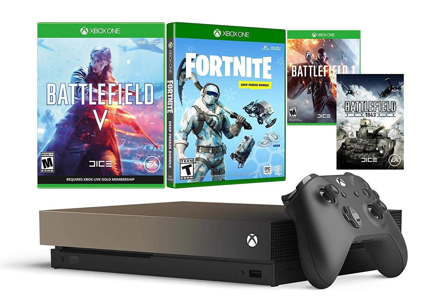 Xbox One X 1tb Battlefield V And Fortnite Gold Rush Bundle
