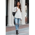 thumbnail image 4 of Women's White Waffle Knit Half Button Henley Top, 4 of 5