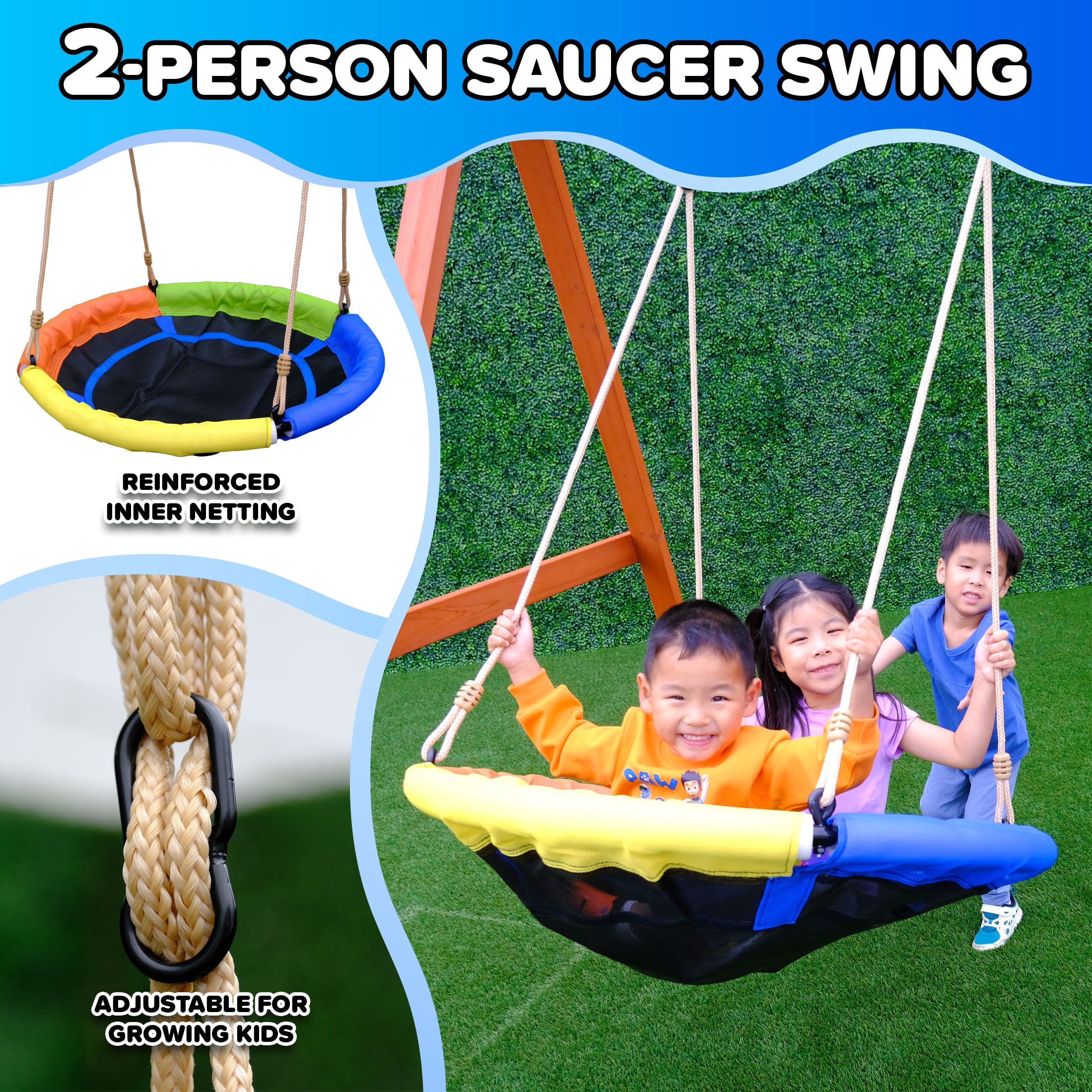 Sportspower Wildwood Wooden Swing Set with 2 Height Adjustable