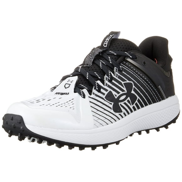 Under Armour Men's Yard Low Turf Baseball Shoe, (002) Black/White/White, 14