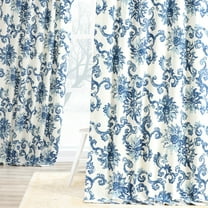 Indonesian Blue Printed Cotton Twill Curtain (1 Panel), Indonesian Blue, 50W X 120L
