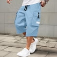 thumbnail image 5 of Domuza Cargo Shorts for Men Stretch Waist Drawstring Below The Knee Long Shorts Relaxed Fit Hiking Capri Short Mulit Pockets Sky Blue 2XL, 5 of 5