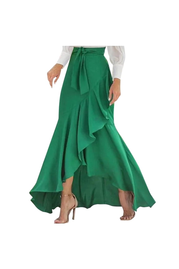 Skirts for Women Trendy High Waist Skirt Women Women's Temperament Solid Color High Waist Irregular Hem Wrap Skirt