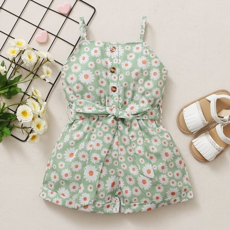 

Kids Clothes Clearance Under $5 LAWOR Toddler Kids Girls Floral Printed Bowknot Suspender Romper Jumpsuit Green 100