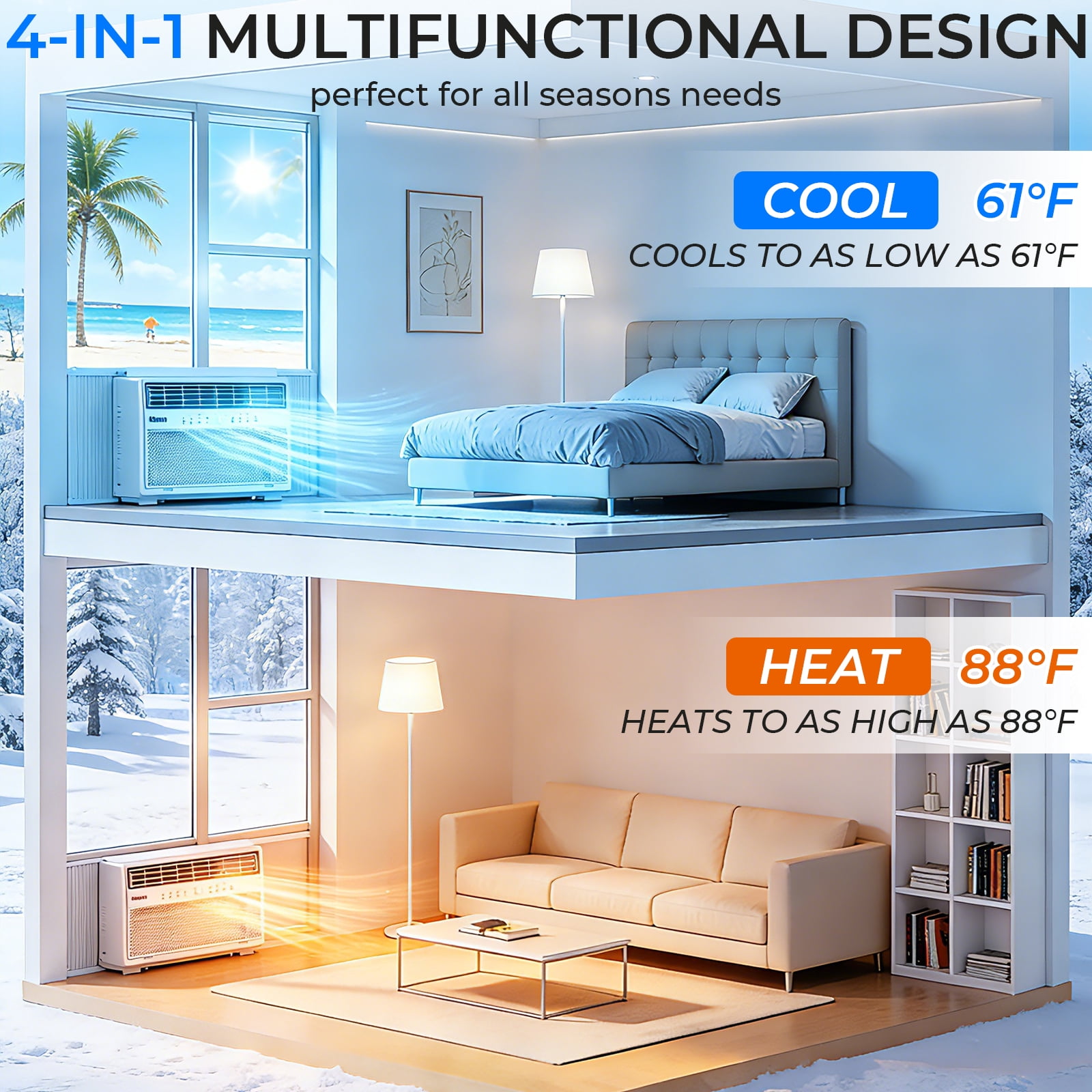 Ktaxon WiFi Enabled 8000BTU inverter Window Air Conditioner With Heater And Remote, White