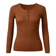 thumbnail image 2 of Long Sleeve Tees for Women V Neck Tight Thermal T Shirts Solid Color Stretch Casual Tops Basic Tee Tshirts for Women Coffee L, 2 of 7