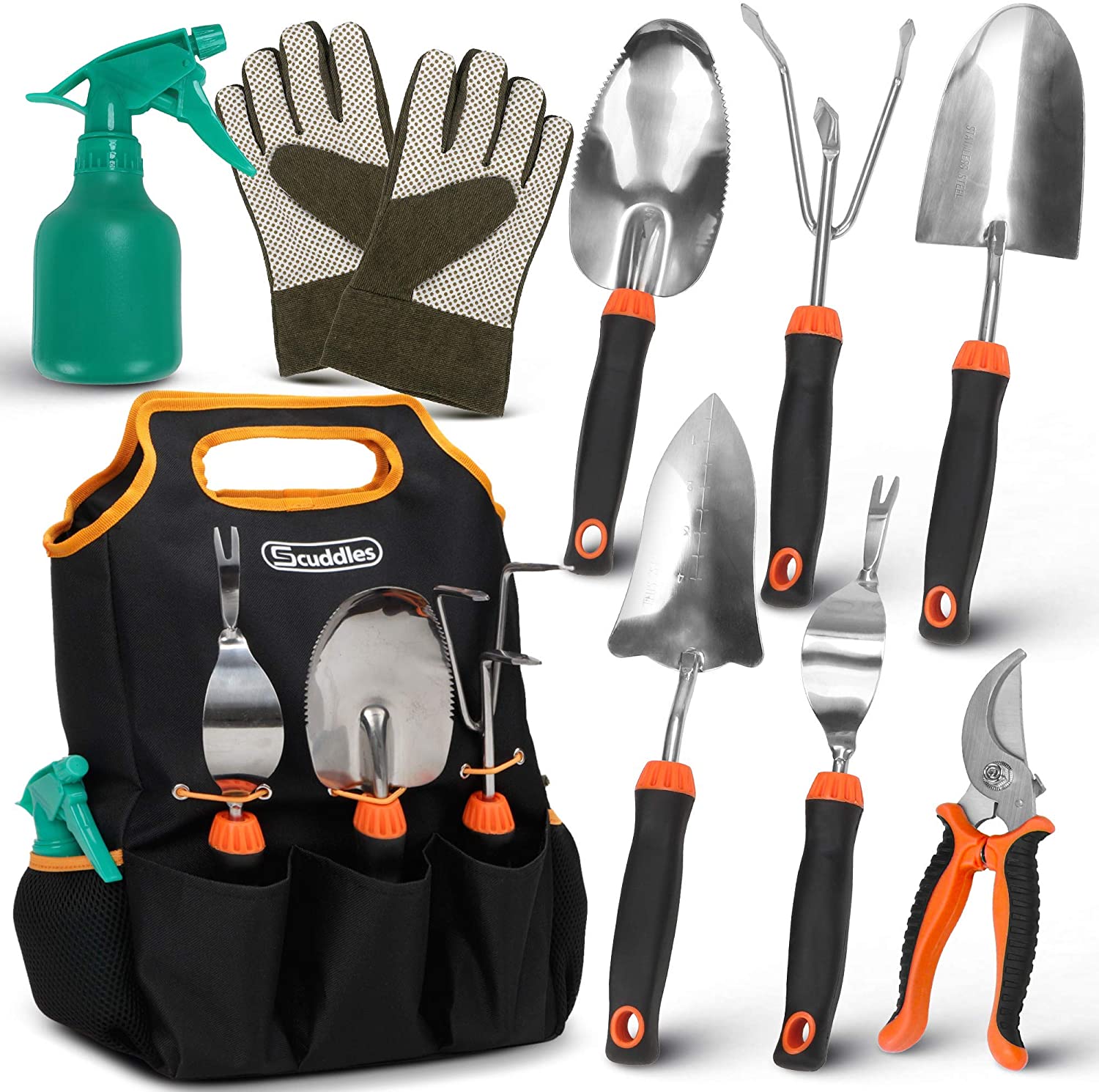 Gardening Gloves,Outdoor Hand Tools with Non-slip Rubber Grip Garden Gift 6 Piece Stainless Steel Heavy Duty Garden Tools Set