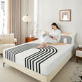 thumbnail image 4 of Manfei Geometric Circle Lines Twin Sheet Sets,Abstract Stripes Aestheric Twin Fitted Sheet,Beige Black Flat Sheet For Teens,Ultra Soft Home Decor,3 Pieces, 4 of 7