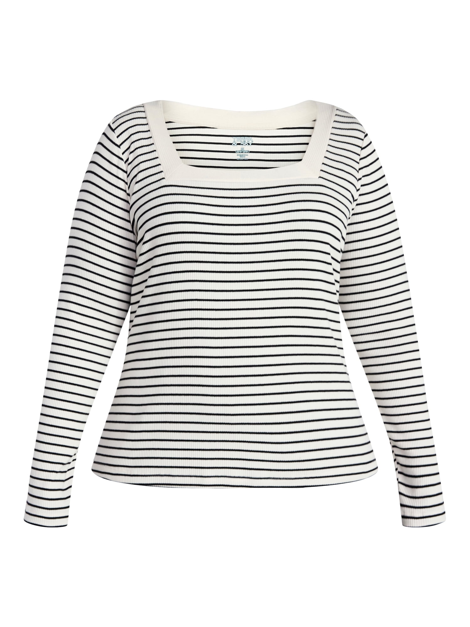 Terra & Sky Women's Plus Size Long Sleeve Square Neck Rib Top, Sizes 0X-5X