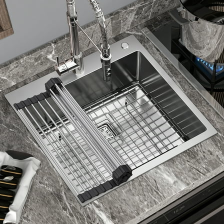 Dextrus 25" Stainless Steel Kitchen Sink Single Bowls Drop-in Sink with Sink Protector Accessories