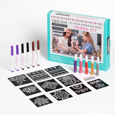 Dream Studio DIY Temporary Tattoo Body Art Set for Kids with 6 Washable Non-Toxic Markers   Pink / Purple