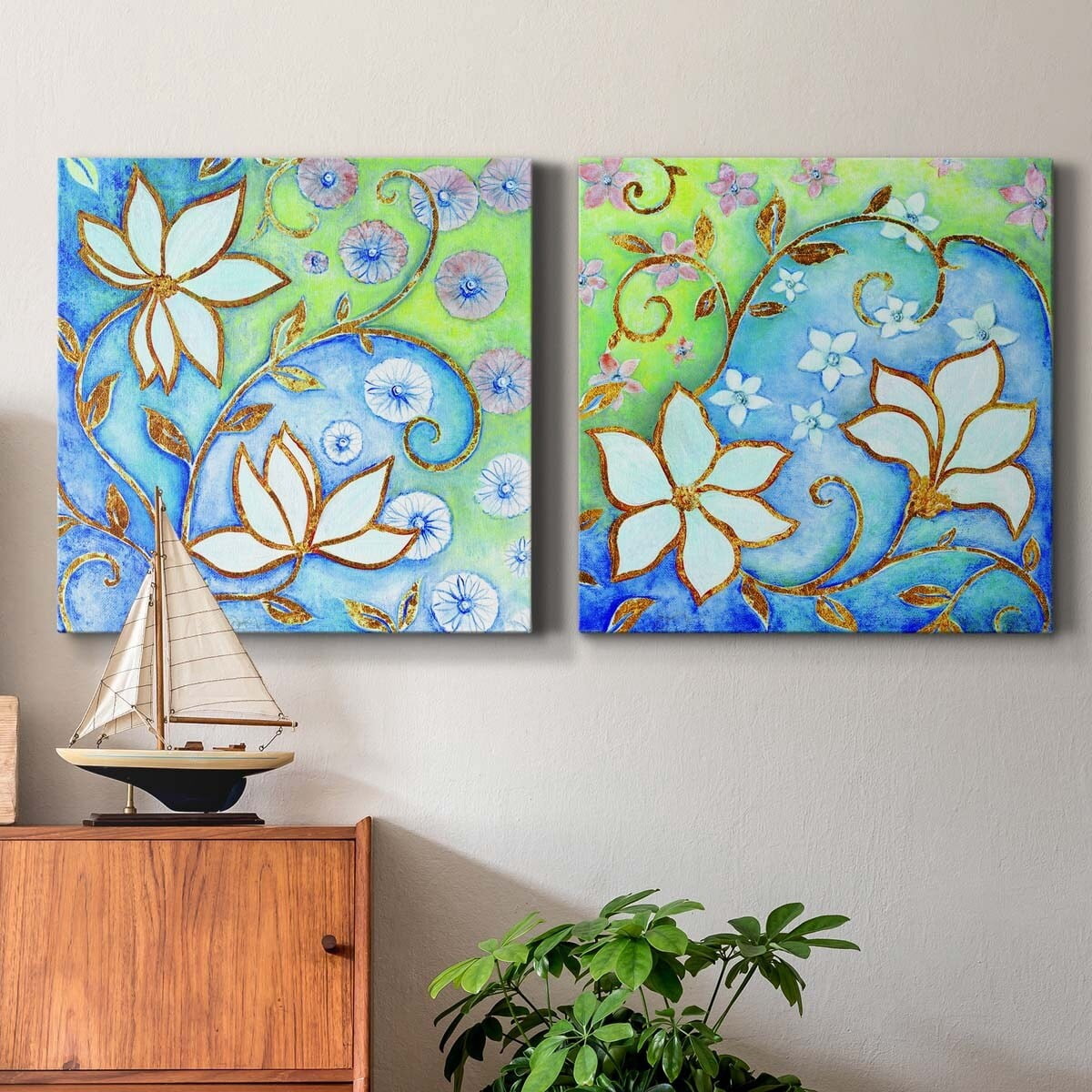 French Garden Flowers I - Premium Gallery Wrapped Canvas - Ready to Hang Set of 2 - 32 x 32 Each