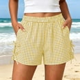 thumbnail image 2 of Yutgune Womens Checkered Shorts Elastic Waist Side Bow Casual Lightweight Beach Summer Shorts with Pockets, 2 of 9