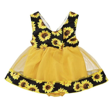 

TAIAOJING Little Girls Princess Dress Toddler Summer Sleeveless Flowers Prints Tulle Dresses Romper Princess Dress 6-9 Months