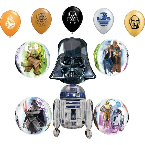 Star Wars Party Supplies Birthday Orbz Balloon Darth Vader R2D2 Bouquet Decorations and 11" Character Print Latex Balloons