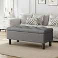 thumbnail image 5 of Ottoman Bench with Storage, Folding Storage Ottoman Bench with Wood Legs, Upholstered Bedroom Bench with Button-Tufted, Entryway Bench Storage Bench for Bedroom, Linen (Darkgrey), 5 of 10